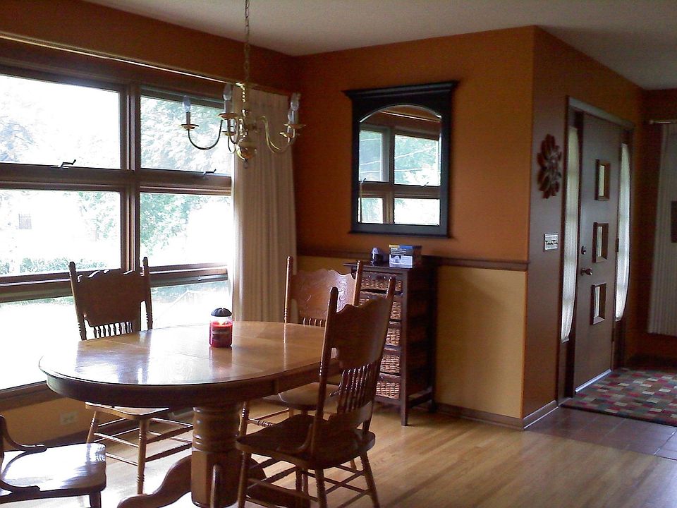 Dining room overlooks large backyard