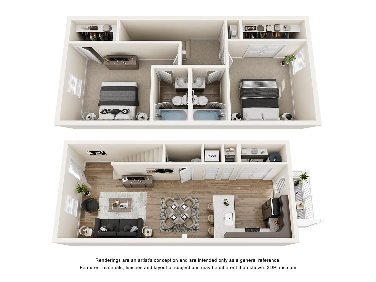 Floor plan 2 Bedroom, 2.5BA Townhome
