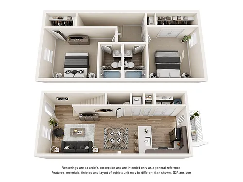 Floor plan 2 Bedroom, 2.5BA Townhome