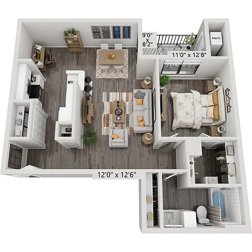 Floor plan One Bedroom A1D2