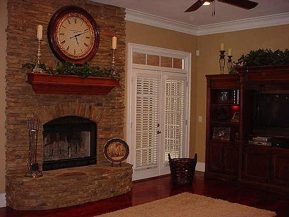 The cozy living room fireplace
