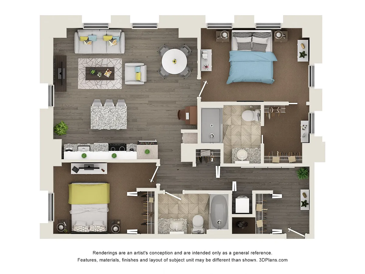 Floor plan 2 Bed, 2 Bath