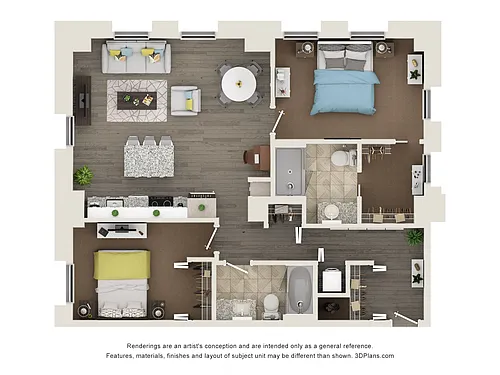 Floor plan 2 Bed, 2 Bath