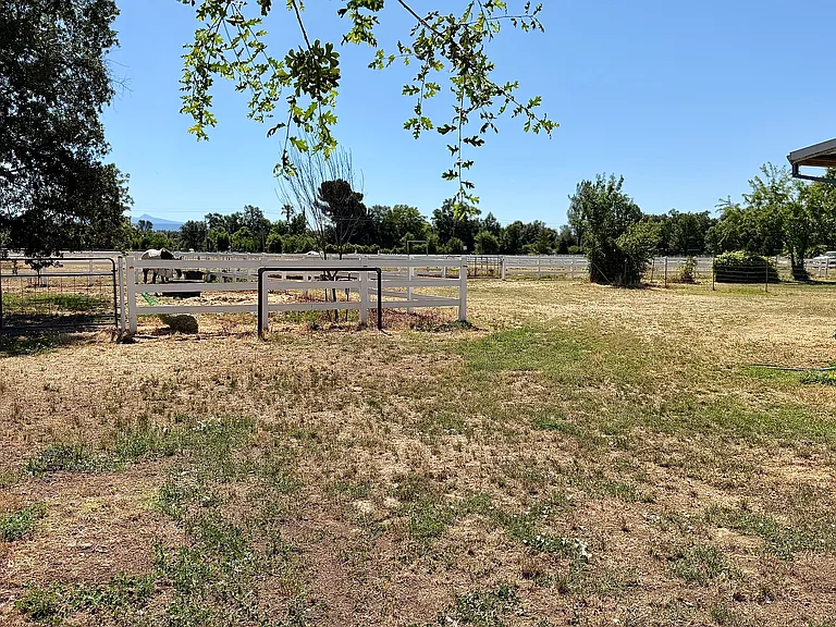 sturdy hitching post beside small paddock