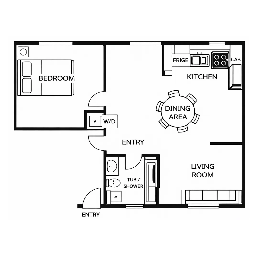 Floor plan 1 Bedroom 1 Bathroom