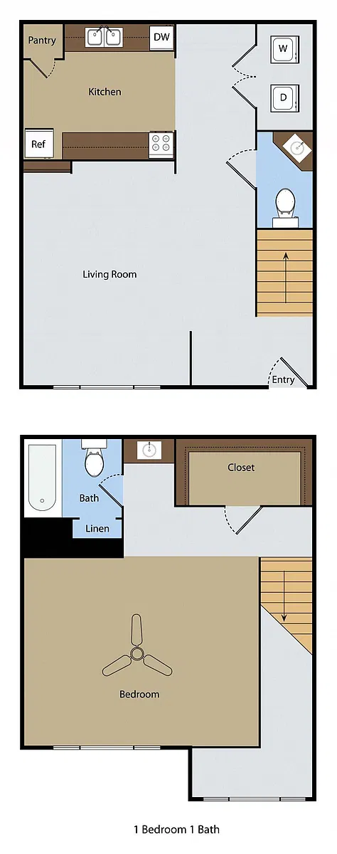 Floor plan 1 BR 1.5 BA Townhouse