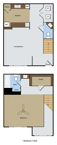 Floor plan 1 BR 1.5 BA Townhouse