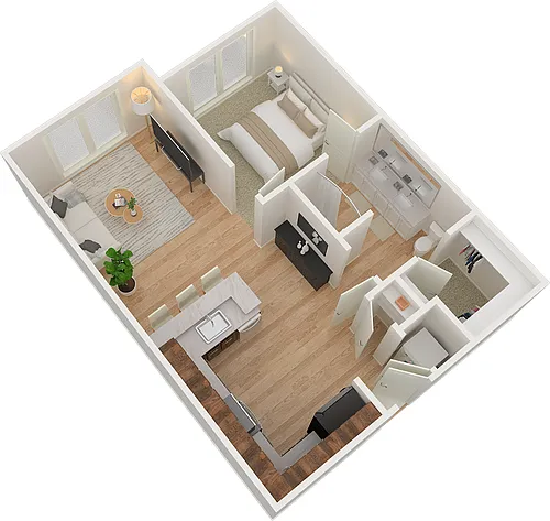 Floor plan 1 Bed 1 Bath B