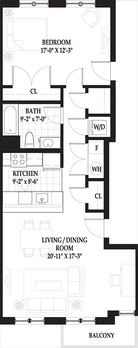 Floor plan Villas One Bedroom with Patio