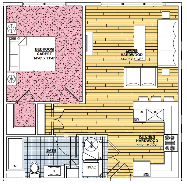 Floor plan 1 Bed | 1 Bath