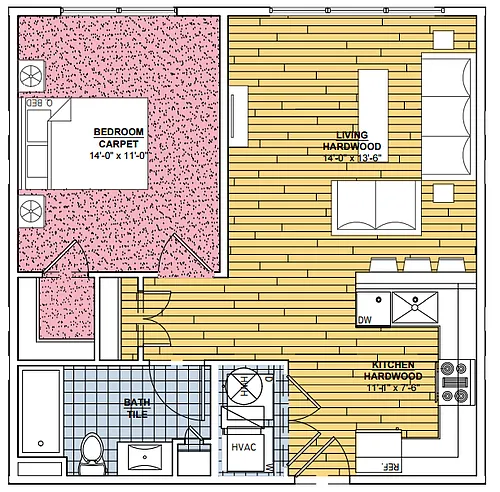 Floor plan 1 Bed | 1 Bath