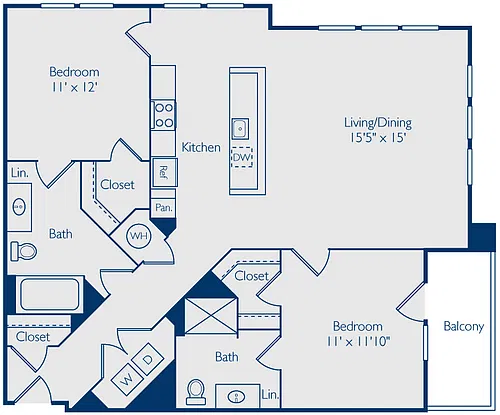 Floor plan 2 Bed 2 Bath B2I