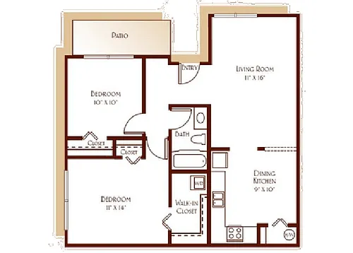 Floor plan 2 Beds 1 Bath
