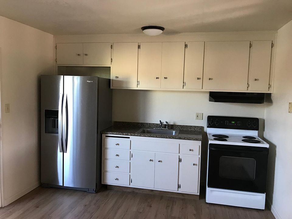New stainless steel refrigerator with automatic ice maker, new vinyl laminate floor