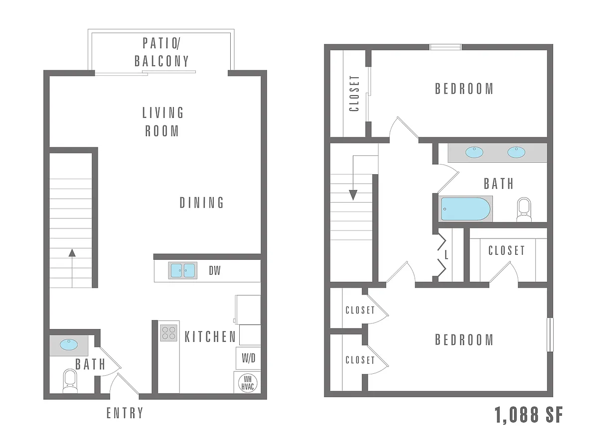 Floor plan 2 Bedroom 1.5 Bath
