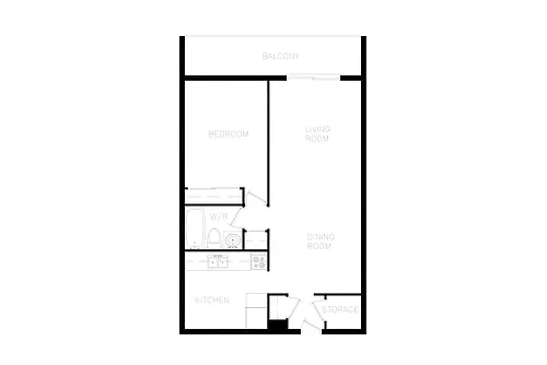 Floor plan 1 Bedroom, 1 Bath B