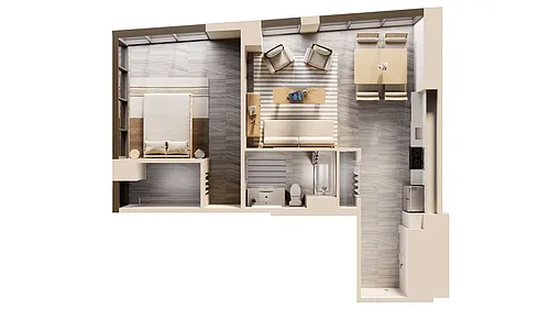 Floor plan East 1 BR Worldcenter Corner