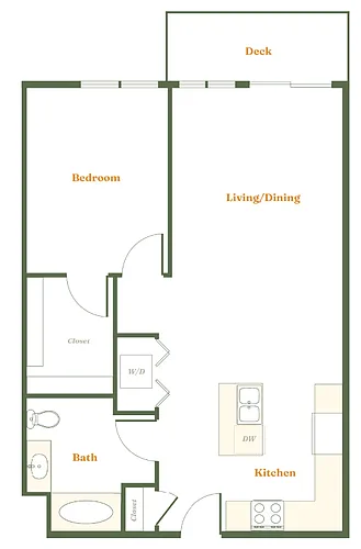 Floor plan 1 Bedroom 1 Bath (E)