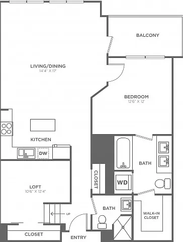 One Bedroom Two Bath w/Loft (970 SF) One Bedroom Two Bath w/Loft (970 SF)