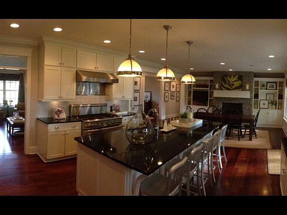 Large kitchen with fireplace