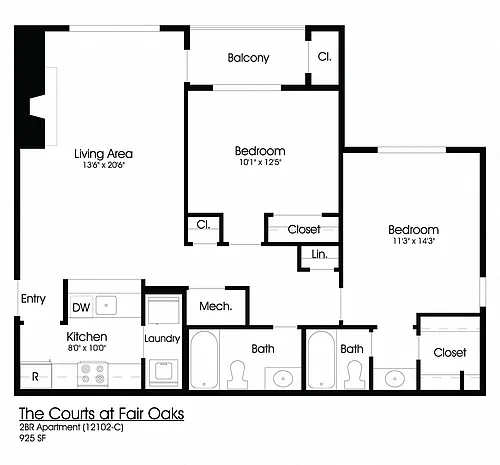 Floor plan 2BR 2BA (950sf)