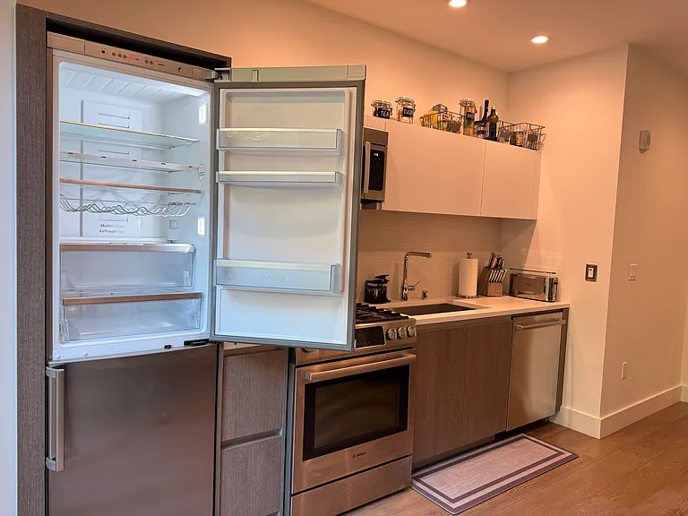Bosch refrigerator and freezer has well thought out shelving, ample space, and keeps everything at the right temperatures.