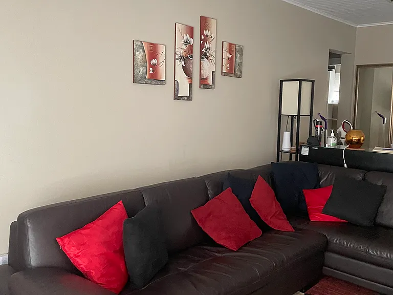Genuine leather (l-shaped) sofa, buffet for storage, special lighting during electricty loss, wood fireplace