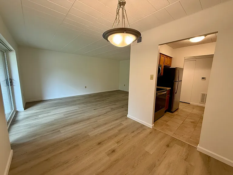 View from dining are with LVP flooring in living and dining area