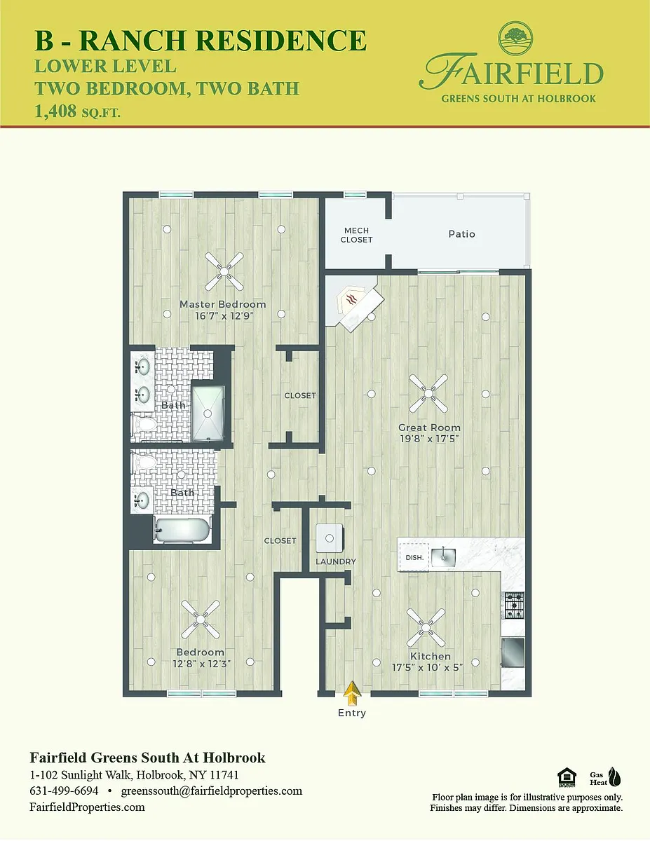 Floor plan B Two Bedroom Lower Ranch With Fireplace