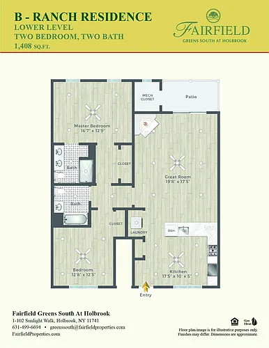 Floor plan B Two Bedroom Lower Ranch With Fireplace