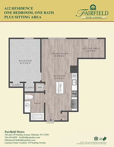 Floor plan A12 One Bedroom Plus Sitting Area