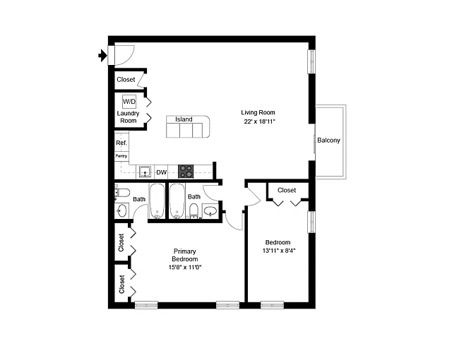 Floor plan Two Bedroom Two Bath with Eat-in-Kitchen