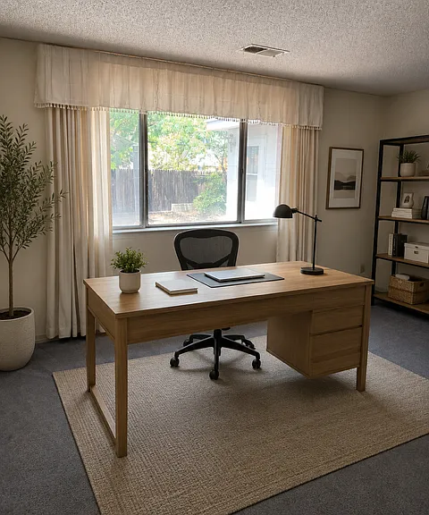 Living room set up as office