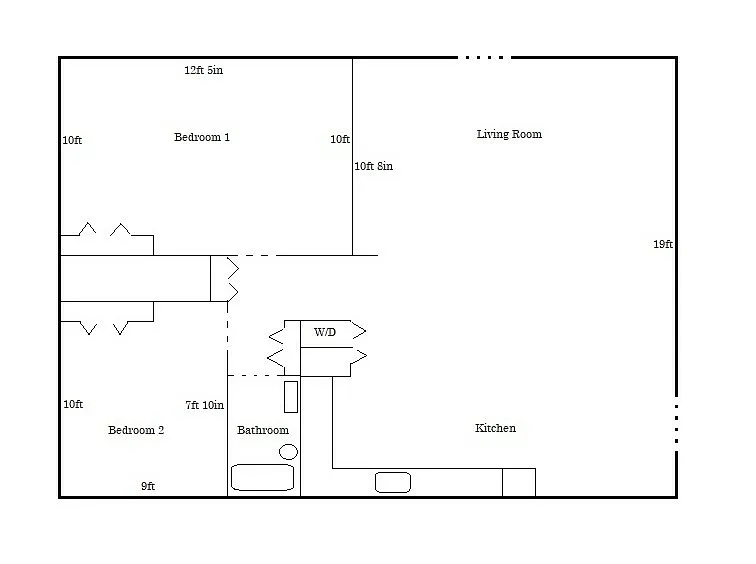 Floor plan 2 bedroom, 1 bathroom