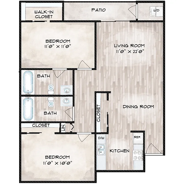 Floor plan Two Bedroom Two Bath