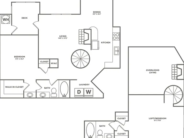 One Bedroom Two Bath Loft (1046 SF) One Bedroom Two Bath Loft (1046 SF)