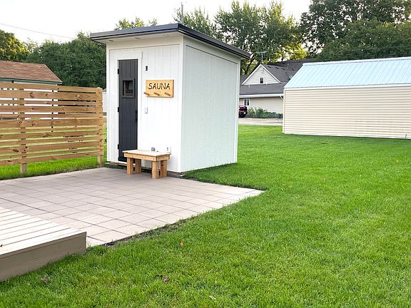 Deck, patio and sauna area