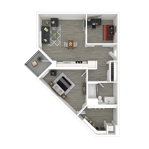 Floor plan B4 -1B, 1Ba, plus Den/Office
