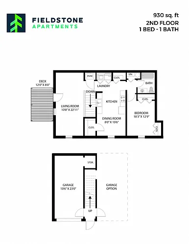 Floor plan 1 Bed, 1 Bath - 930 sq ft