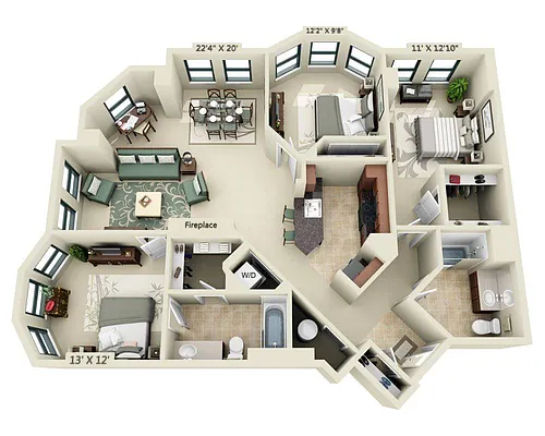 Floor plan Three Bedroom C2A