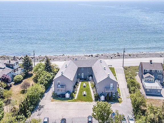 Overhead view of Cedar Ledge Condominiums. Oceanfront gem in Rye Beach.