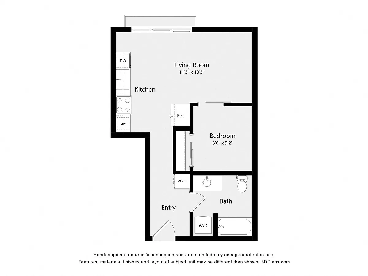 Floor plan Urban One Bedroom A03B