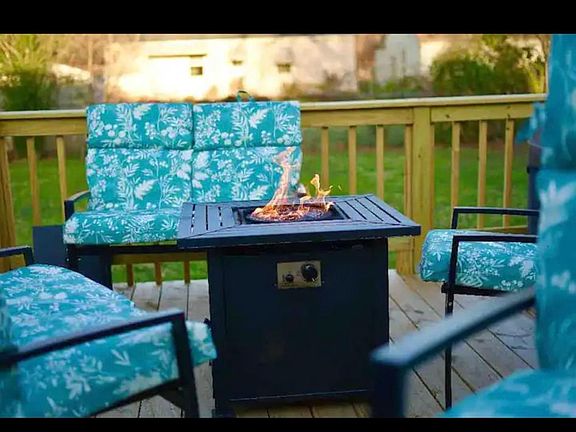 Large backyard with beautiful new deck