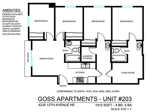 Floor plan 4 Bedroom 2.25 Bath