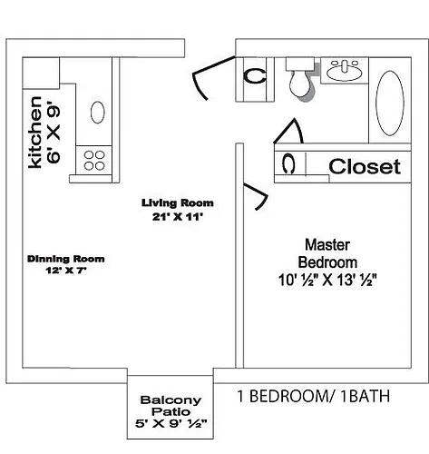 Floor plan 1 Bed, 1 Bath