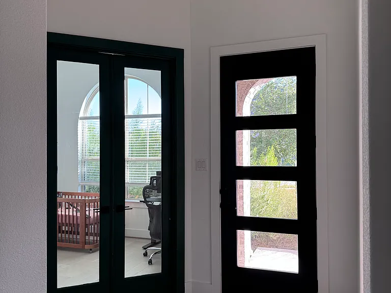 Green Glass French Doors to the Study