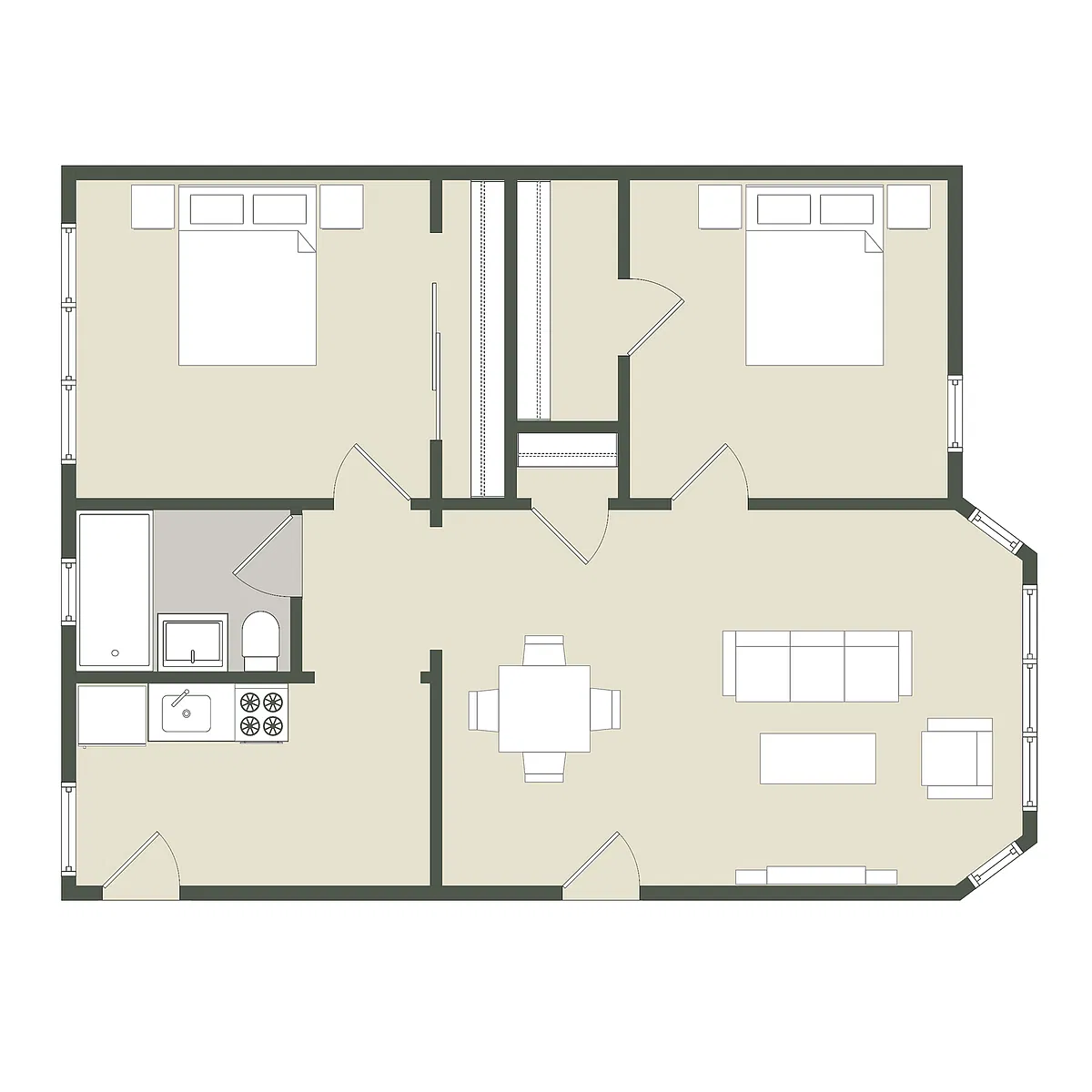 Floor plan 2 Bedroom - 1 Bathroom
