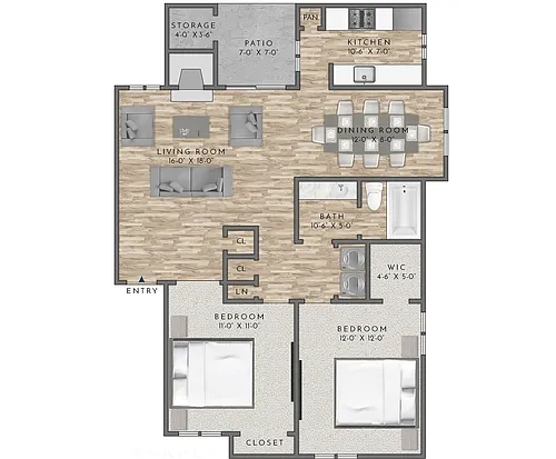 Floor plan B1-2BD/1BA