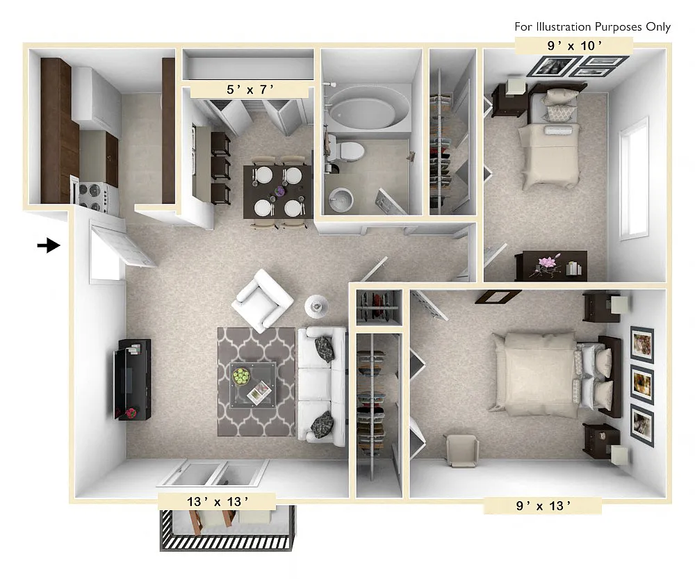 Floor plan The Thoroughbred 2 BR 1 BA
