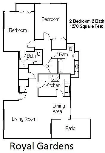 Floor plan Lrg 2 Bed 2 Bath - Vinyl Plank Flrs - WD Hookups